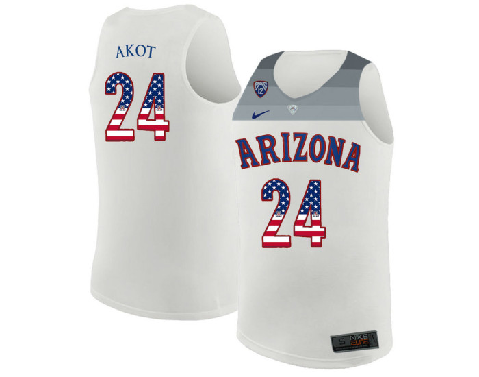 Arizona Wildcats #24 Emmanuel Akot Replica College Basketball Jersey White