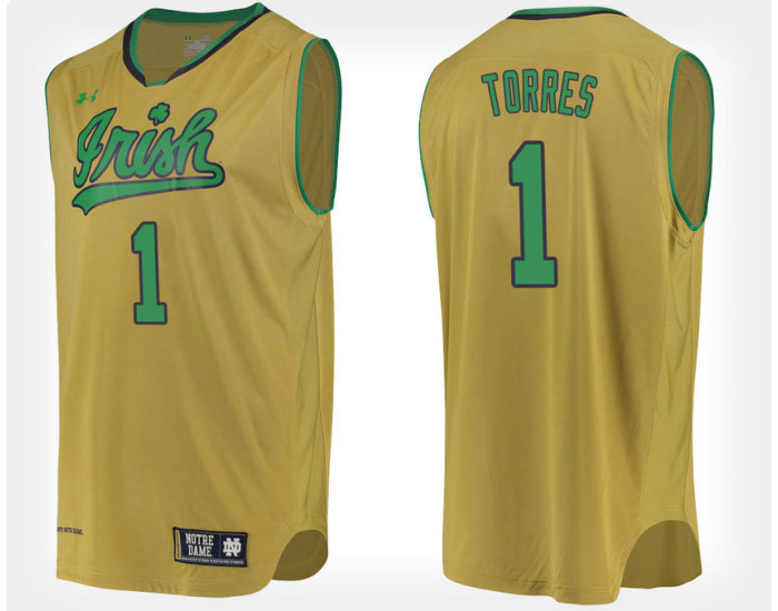 Notre Dame Fighting Irish #1 Austin Torres Gold Alternate Authentic College Basketball Jersey