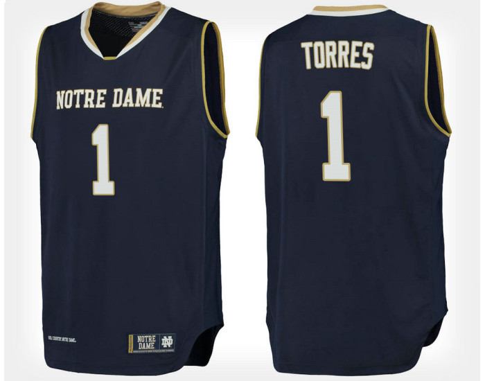 Notre Dame Fighting Irish #1 Austin Torres Navy Home Replica College Basketball Jersey