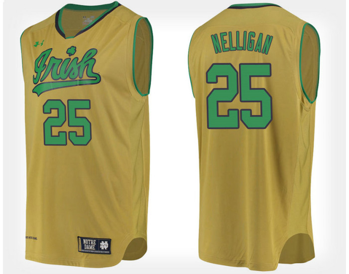 Notre Dame Fighting Irish #25 Liam Nelligan Gold Alternate Replica College Basketball Jersey