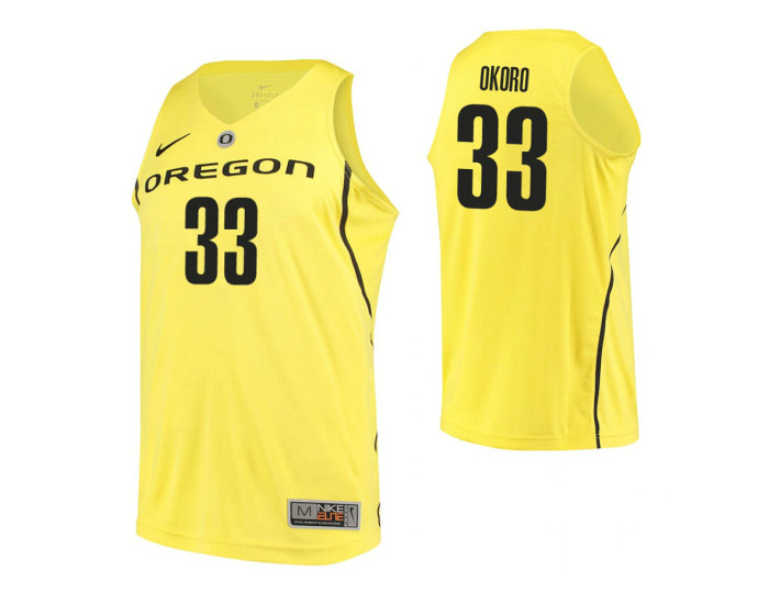 Oregon Ducks #33 Francis Okoro Replica College Basketball Jersey Yellow