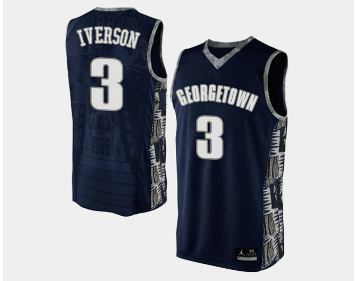 Youth Georgetown Hoyas #3 Allen Iverson Navy Blue Road Replica College Basketball Jersey