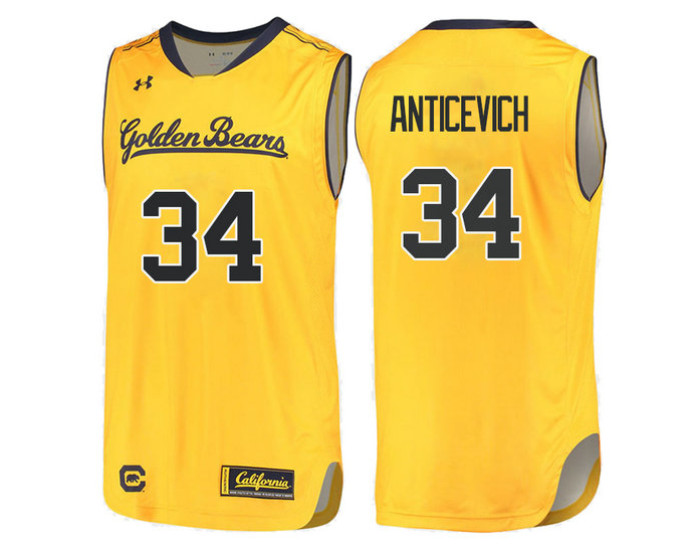 California Golden Bears #34 Grant Anticevich Replica College Basketball Jersey Gold