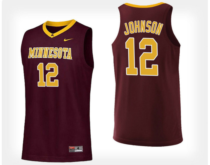 Minnesota Golden Gophers #12 Jarvis Johnson Maroon Home Authentic College Basketball Jersey