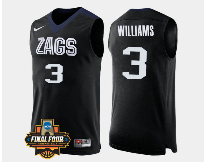 Gonzaga Bulldogs #3 Johnathan Williams Black Alternate Authentic College Basketball Jersey