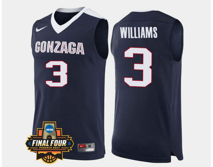 Gonzaga Bulldogs #3 Johnathan Williams Navy Road Authentic College Basketball Jersey