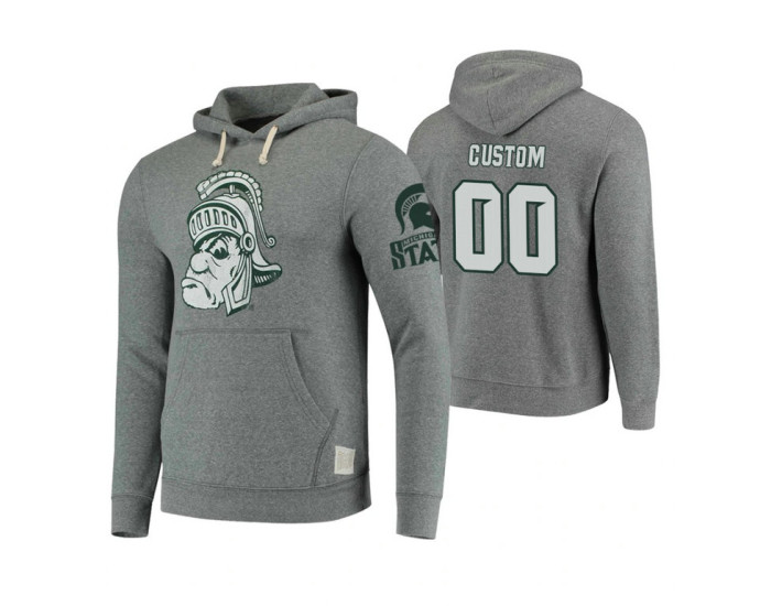 Michigan State Spartans #00 Custom Men's Gray College Basketball Hoodie