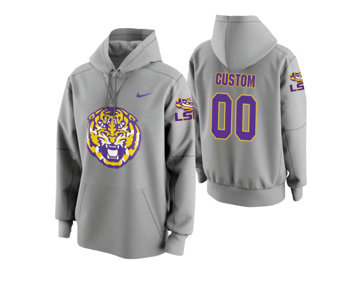 LSU Tigers #00 Custom Men's Gray College Basketball Hoodie