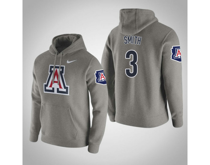Arizona Wildcats #3 Dylan Smith Men's Gray Pullover Hoodie