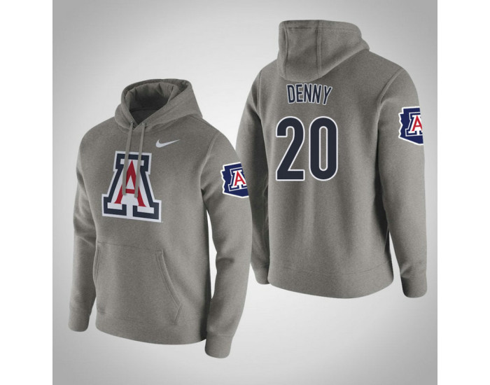 Arizona Wildcats #20 Talbott Denny Men's Gray Pullover Hoodie