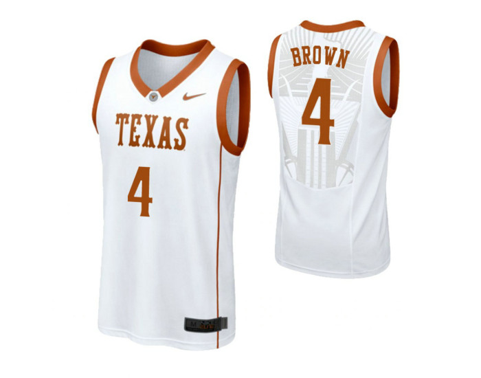 Texas Longhorns #4 Greg Brown White Replica College Basketball Jersey