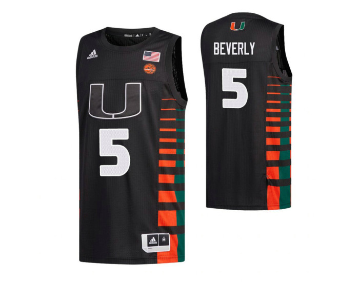 Youth Miami Hurricanes #5 Harlond Beverly Black Authentic College Basketball Jersey