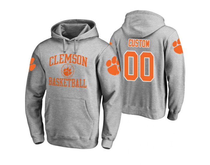 Clemson Tigers #00 Custom Men's Heathered Gray College Basketball Hoodie
