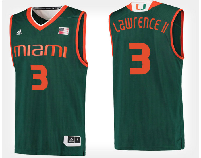 Youth Miami Hurricanes #3 Anthony Lawrence II Green Alternate Authentic College Basketball Jersey