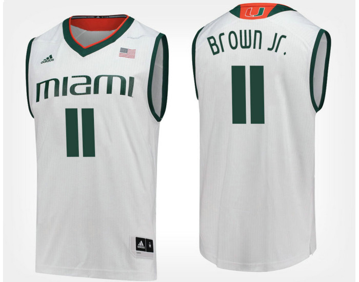 Miami Hurricanes #11 Bruce Brown Jr. White Road Authentic College Basketball Jersey