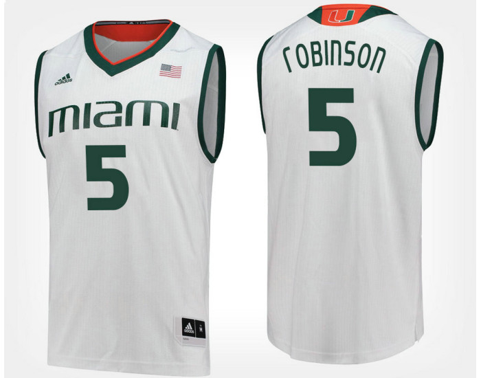 Miami Hurricanes #5 Mike Robinson White Road Authentic College Basketball Jersey