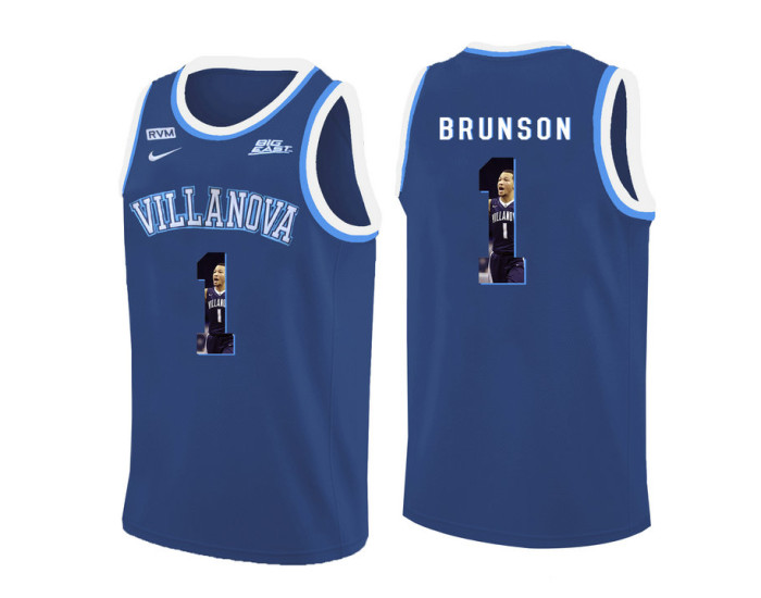 Villanova Wildcats #1 Jalen Brunson Authentic College Basketball Jersey Blue