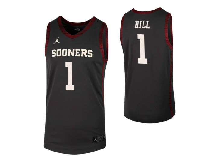 Youth Oklahoma Sooners #1 Jalen Hill Anthracite Replica College Basketball Jersey