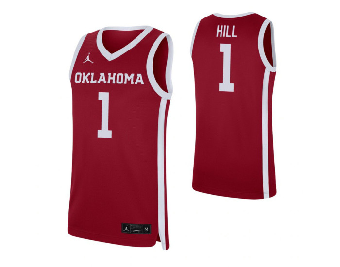 Jalen Hill Authentic College Basketball Jersey Crimson Oklahoma Sooners