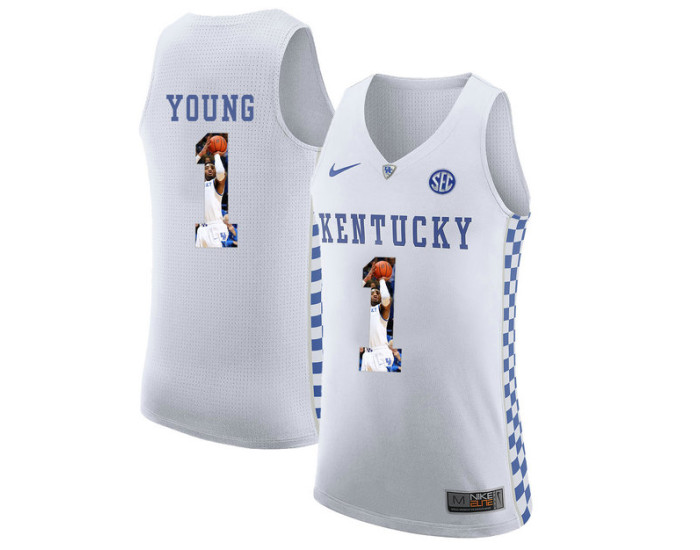 Youth Kentucky Wildcats #1 James Young Replica College Basketball Jersey White