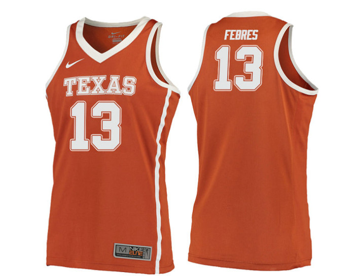 Texas Longhorns #13 Jase Febres Authentic College Basketball Jersey Orange