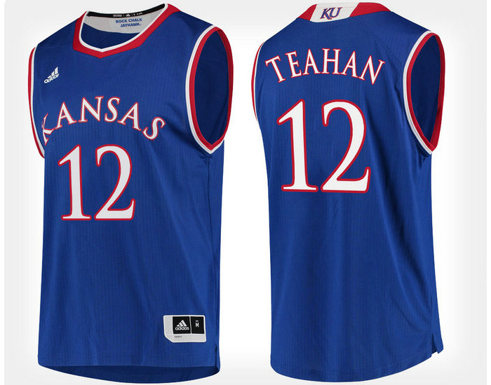 Kansas Jayhawks #12 Chris Teahan Blue Home Authentic College Basketball Jersey