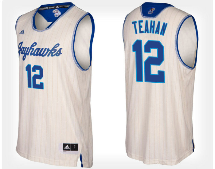 Kansas Jayhawks #12 Chris Teahan Cream Alternate Authentic College Basketball Jersey