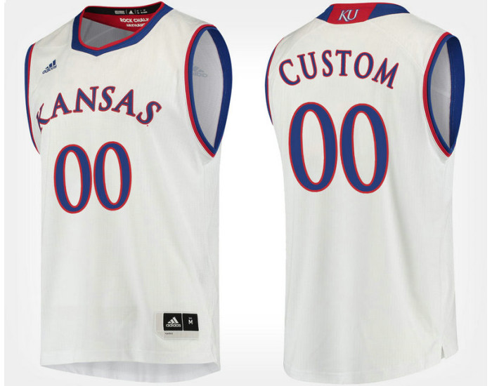 Kansas Jayhawks #00 Custom White Road Jersey College Basketball