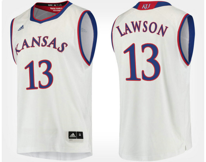 Kansas Jayhawks #13 K.J. Lawson White Road Replica College Basketball Jersey