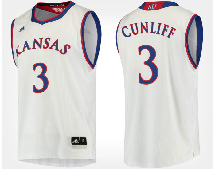 Youth Kansas Jayhawks #3 Sam Cunliffe White Road Replica College Basketball Jersey