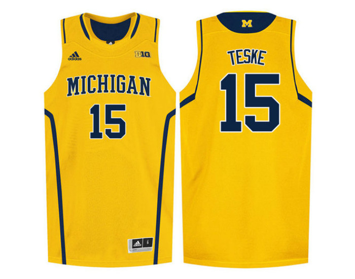 Michigan Wolverines #15 Jon Teske Replica College Basketball Jersey Gold