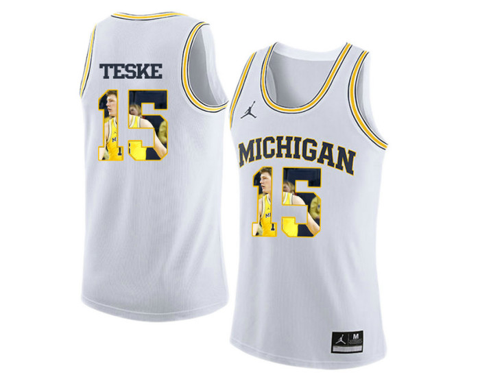 Michigan Wolverines #15 Jon Teske Authentic College Basketball Jersey White