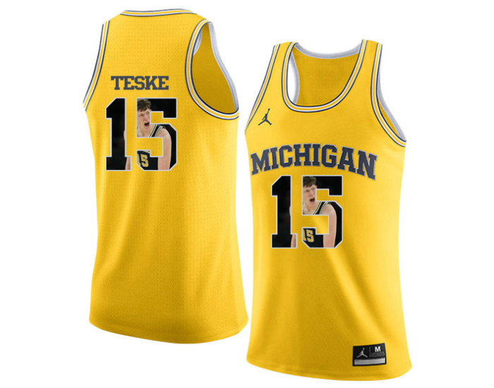 Michigan Wolverines #15 Jon Teske Replica College Basketball Jersey Yellow