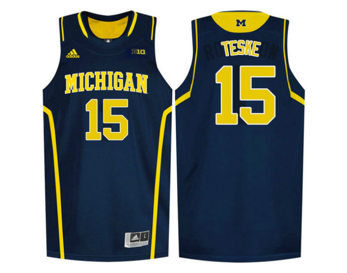 Youth Michigan Wolverines #15 Jon Teske Replica College Basketball Jersey Navy
