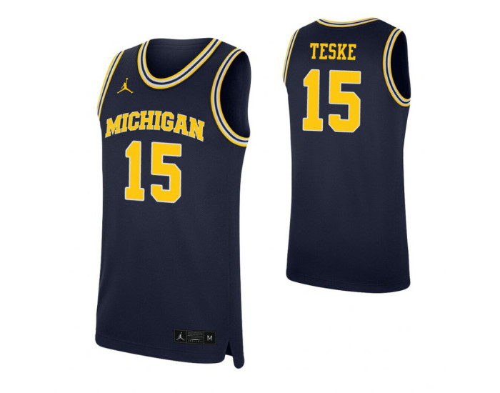 Youth Jon Teske Replica College Basketball Jersey Navy Michigan Wolverines