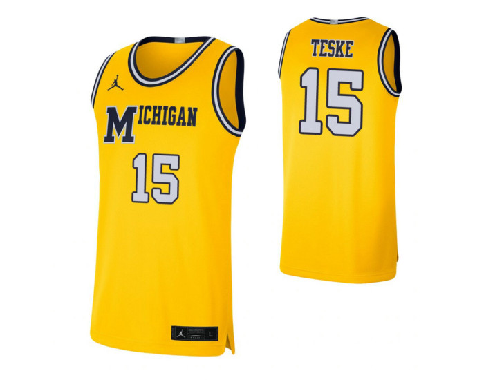 Michigan Wolverines #15 Jon Teske Maize Authentic College Basketball Jersey