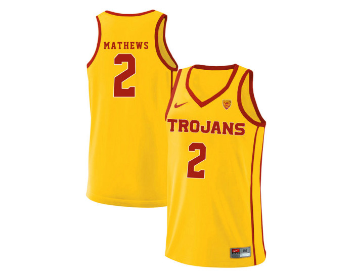 USC Trojans #2 Jonah Mathews Authentic College Basketball Jersey Yellow