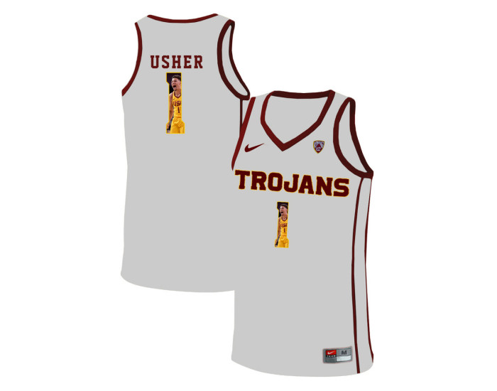 USC Trojans #1 Jordan Usher Authentic College Basketball Jersey White
