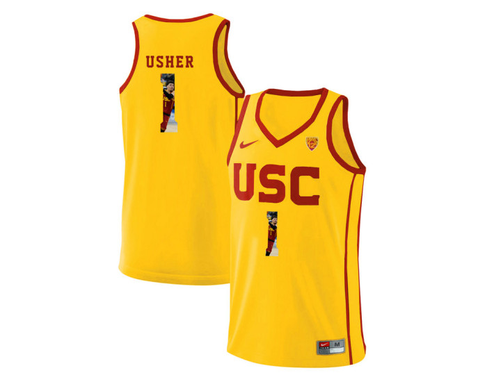 USC Trojans #1 Jordan Usher Authentic College Basketball Jersey Yellow