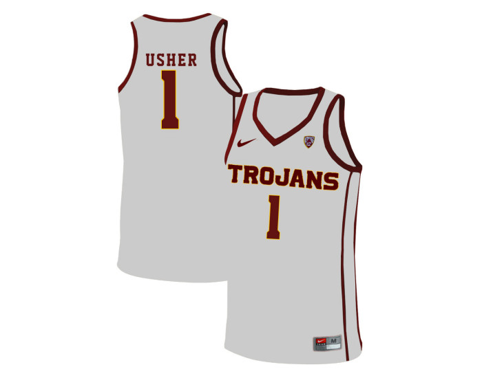 Youth USC Trojans #1 Jordan Usher Replica College Basketball Jersey White