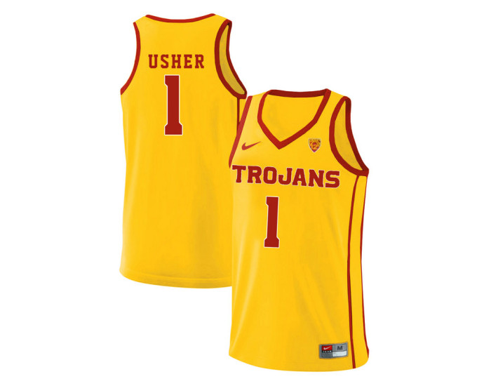 Youth USC Trojans #1 Jordan Usher Replica College Basketball Jersey Yellow