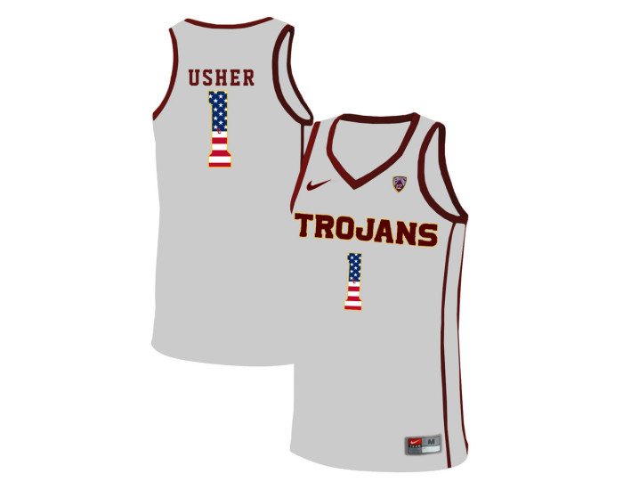 Youth USC Trojans #1 Jordan Usher Authentic College Basketball Jersey White