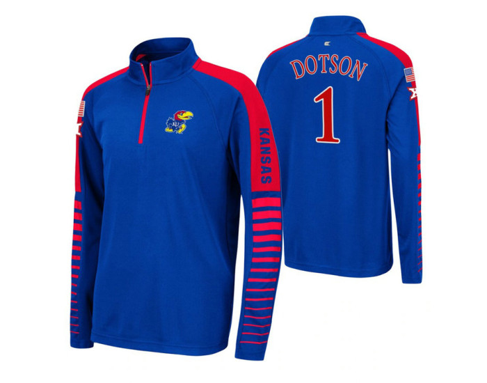 Kansas Jayhawks Devon Dotson Royal Rockzilla Raglan Quarter-Zip Jacket