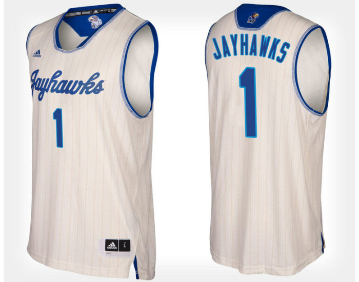 Kansas Jayhawks #1 Cream Authentic College Basketball Jersey