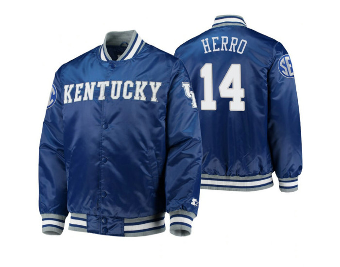 Kentucky Wildcats Tyler Herro Royal O-Line Varsity Full-Button Satin Jacket