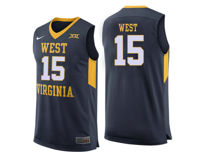 Youth West Virginia Mountaineers #15 Lamont West Replica College Basketball Jersey Navy