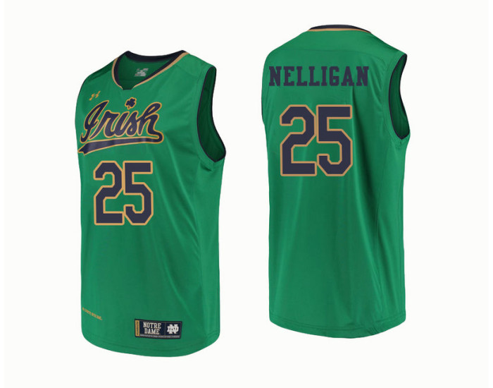 Youth Notre Dame Fighting Irish #25 Liam Nelligan Authentic College Basketball Jersey Green