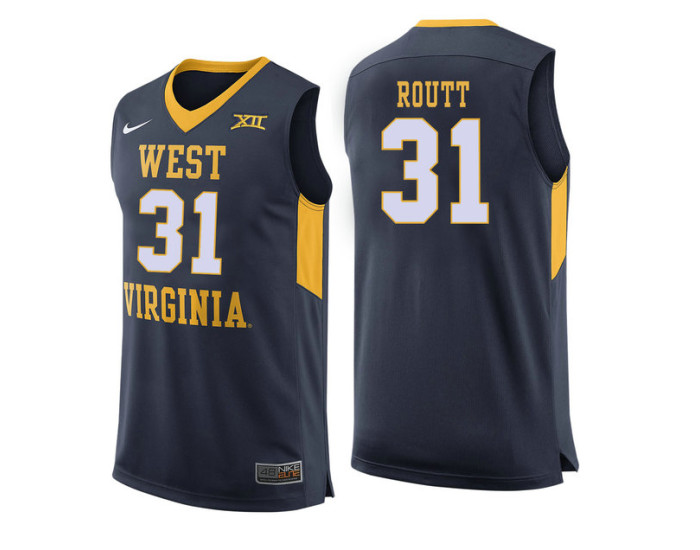 West Virginia Mountaineers #31 Logan Routt Replica College Basketball Jersey Navy