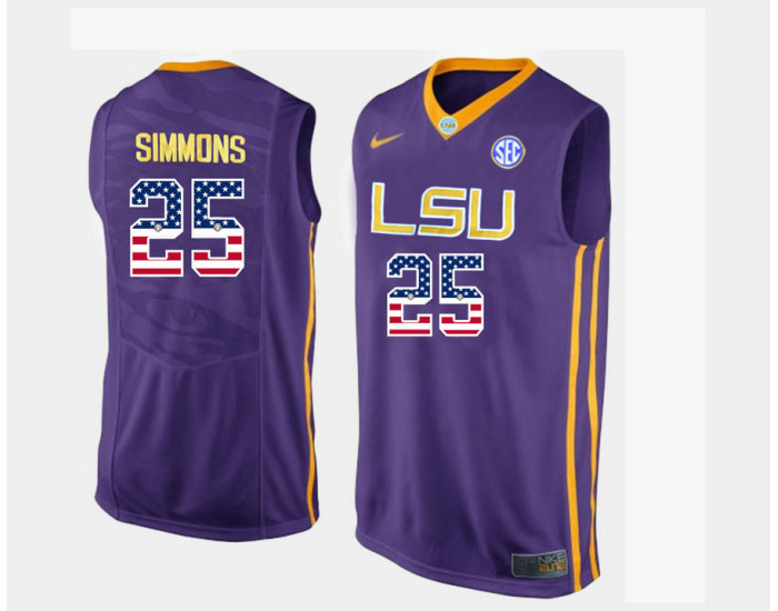 LSU Tigers #25 Ben Simmons Purple Road USA Flag Authentic College Basketball Jersey