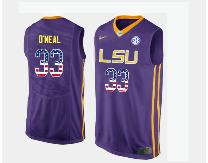 LSU Tigers #33 Shaquille O'Neal Purple Road USA Flag Authentic College Basketball Jersey